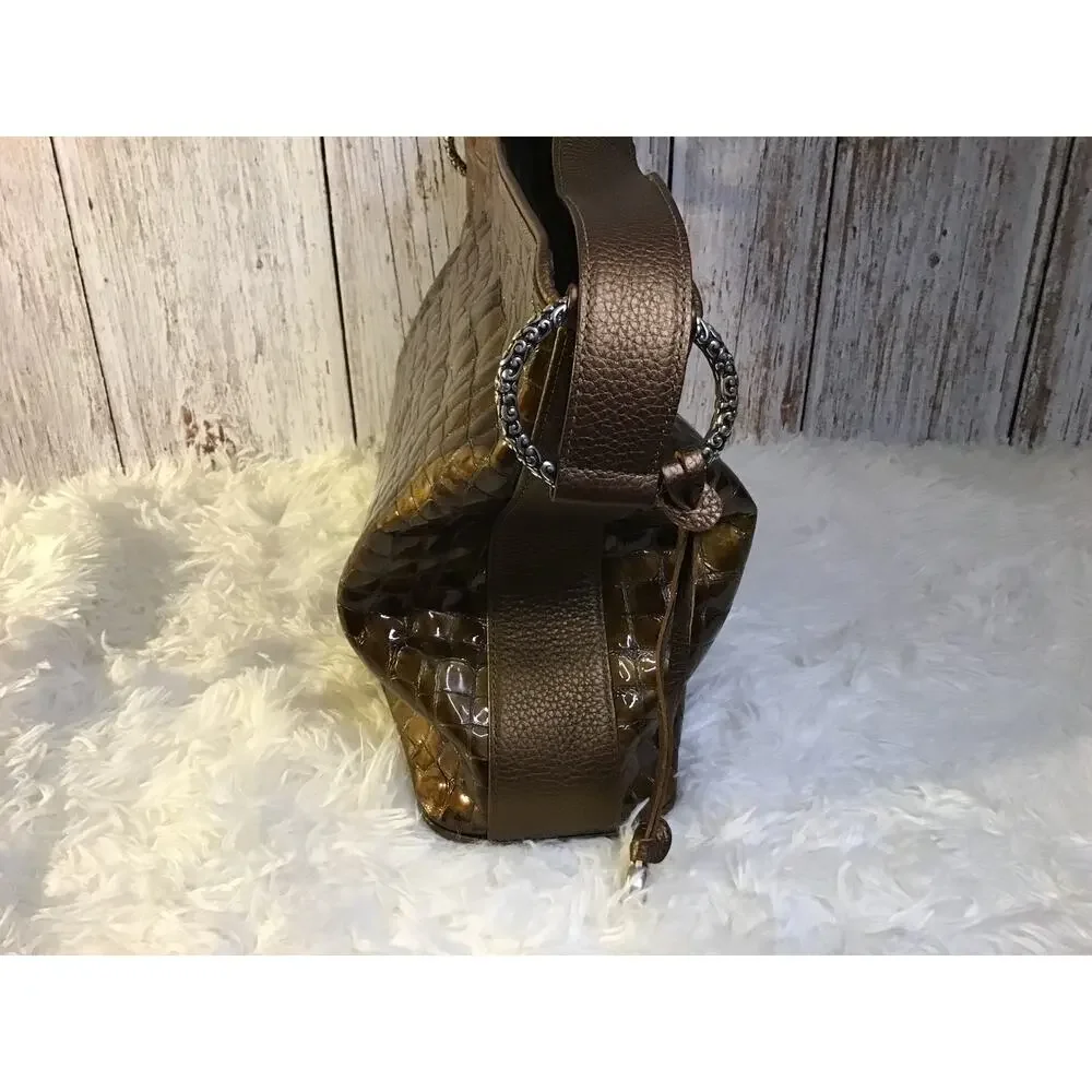 Brighton Croc Embossed Patent Leather Brown Hobo Handbag